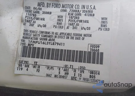 2000 Ford Expedition Xlt from USA, damaged, VIN 1FMPU16L3YLB79411